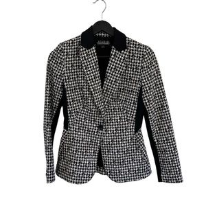 Studio Badgley Mischka Herringbone Print Stretch Blazer Size 2 Black White